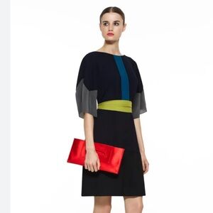BCBGMaxAzria Runway silk navy colour block shift dress size medium